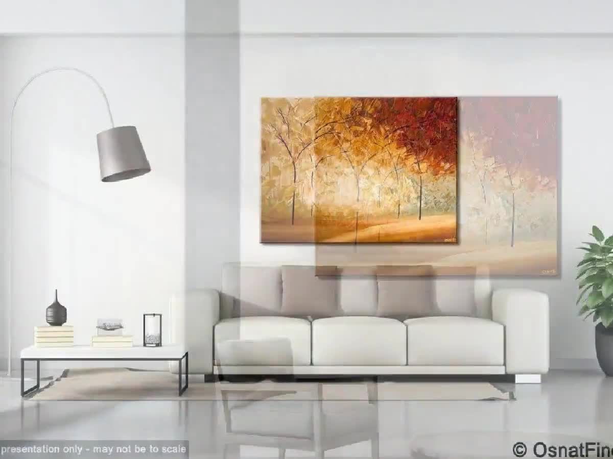Textured Fall Landscape Painting: Abstract Autumn Trees, Custom